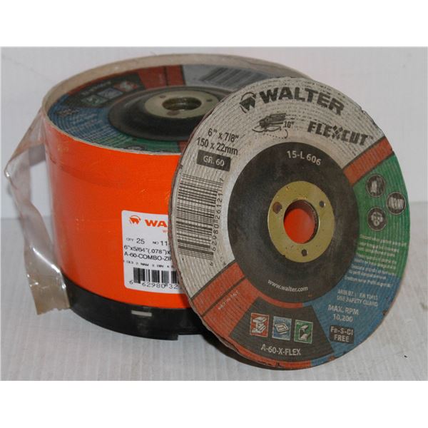 LOT OF 25 WALTER PIPEFITTER CUT-OFF WHEELS 6" X 3/32" X 7/8"