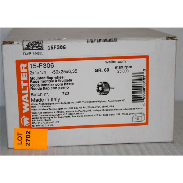 CASE OF 10 WALTER MOUNTED FLAP WHEELS 2" X 1" X 1/4" GRADE 60