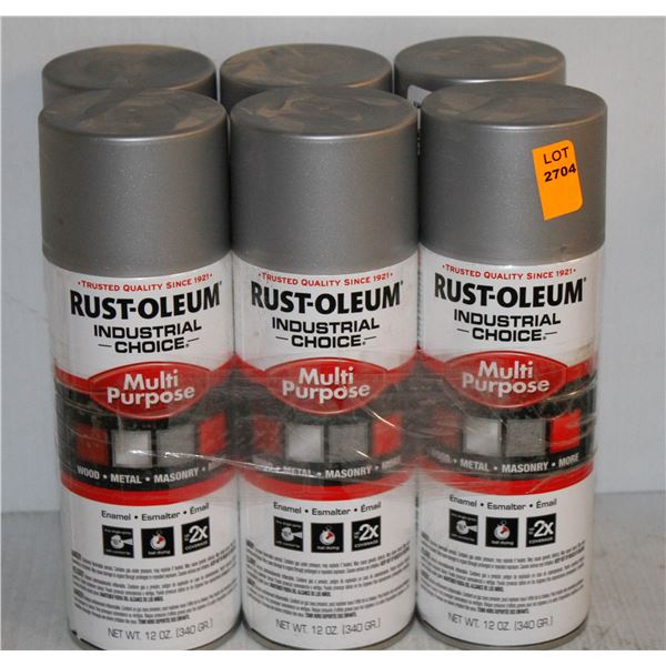 6 CANS RUSTOLEUM INDUSTRIAL MULTIPURPOSE ENAMEL SILVER