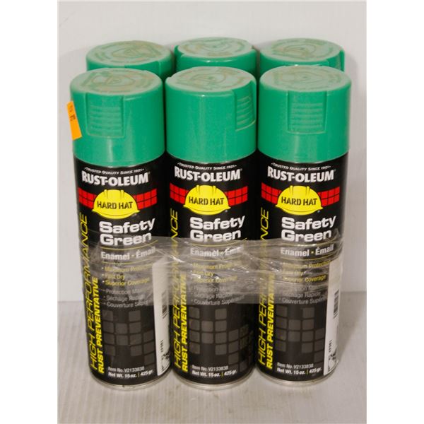 6 CANS RUSTOLEUM RUST PREVENTATIVE ENAMEL GREEN