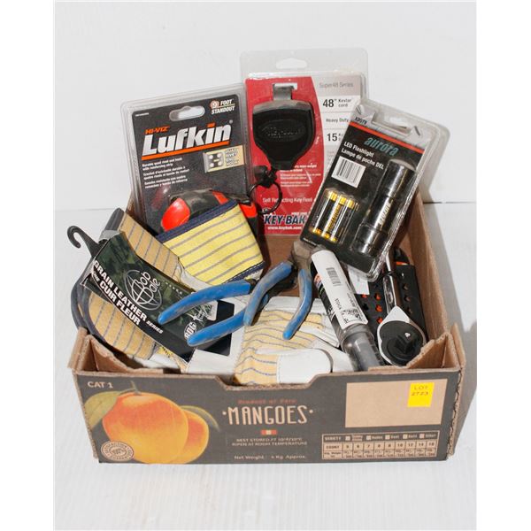 FLAT OF ASSORTED NEW TOOLS & WORK GLOVES