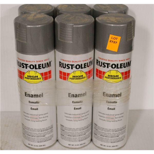 6 CANS RUSTOLEUM HIGH PERFORMANCE ENAMEL SPRAY PAINT - SILVER
