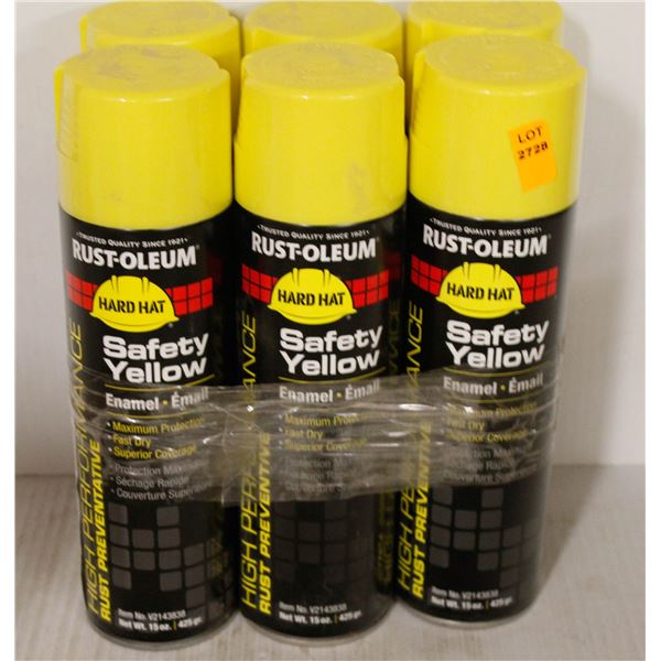 6 CANS RUSTOLEUM HIGH PERFORMANCE ENAMEL SPRAY PAINT - SAFETY YELLOW