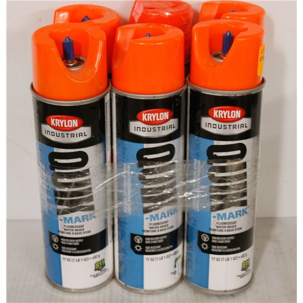 6 CANS KRYLON INDUSTRIAL INVERTED MARKING PAINT ORANGE