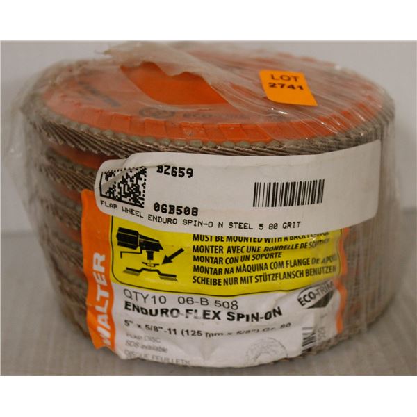 LOT OF 6 WALTER EUROFLEX SPIN ON FLAP DISCS 5" X 5/8" -11 GRADE 80