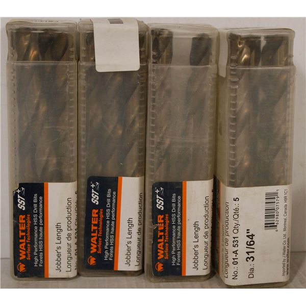 BOX OF ASSORTED WALTER JOBBER LENGTHDRILL BITS