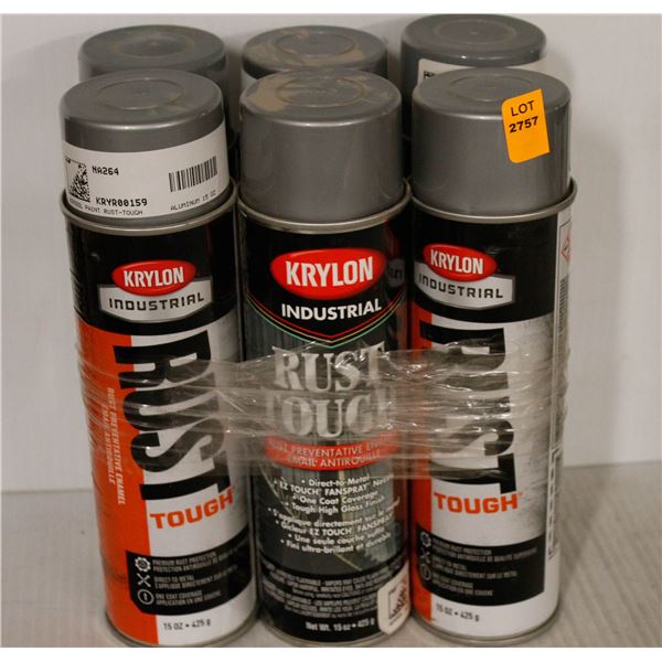 6 CANS KRYLON INDUSTRIAL RUST PREVENTATIVE ENAMEL SPRAY PAINT - GREY