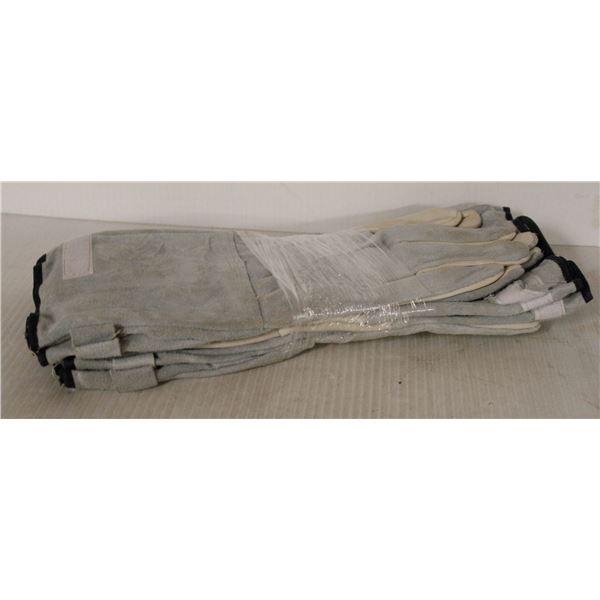 6 PAIR LEATHER GAUNTLET WORK GLOVES - SIZE LARGE