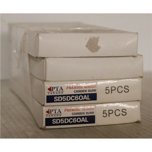 4 BOXES OF PTA CARBIDE BURRS, 5 PC PER BOX PART #SD5DC60AL