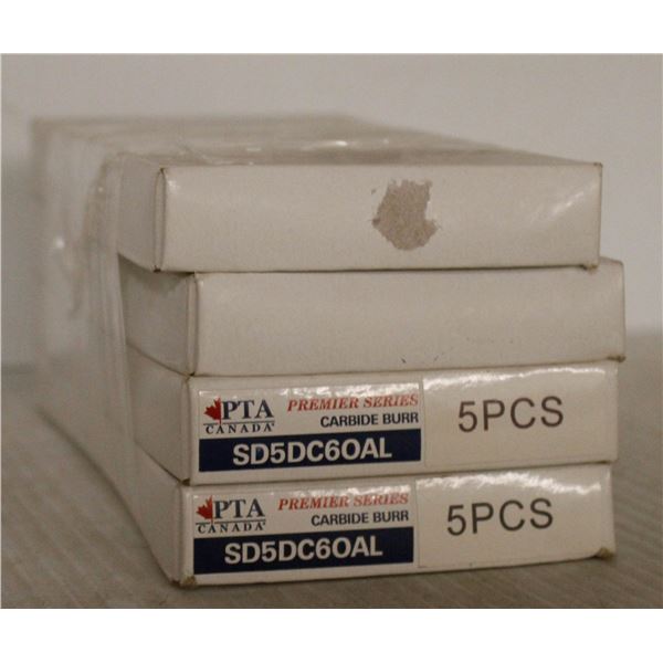 4 BOXES OF PTA CARBIDE BURRS, 5 PC PER BOX PART #SD5DC60AL