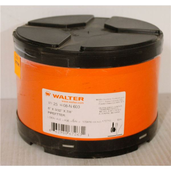 CASE OF 25 WALTER PIPEFITTER CUTOFF WHEELS 6" X 3/32" X 7/8"