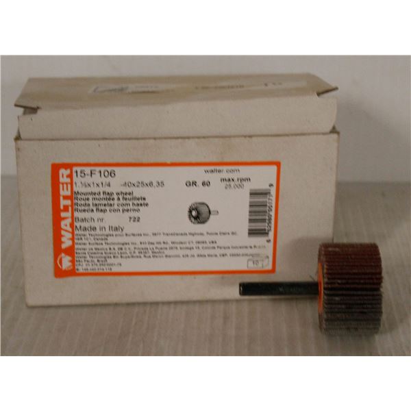 CASE OF 10 WALTER MOUNTED FLAP WHEELS 1-1/2" X 1" X 1/4" GRADE 60