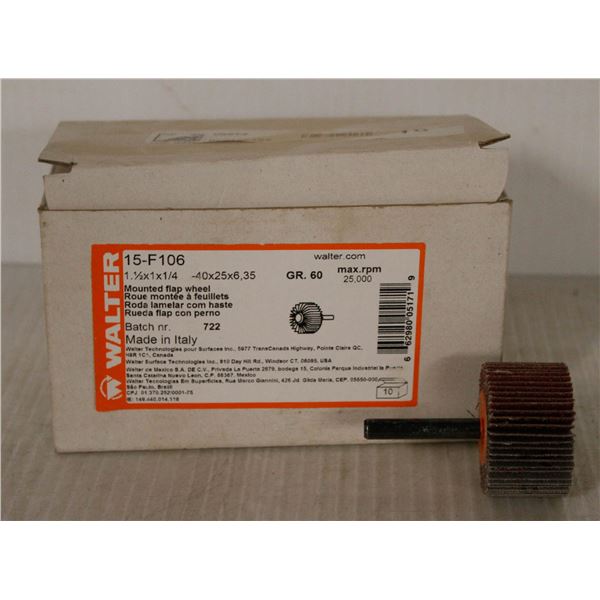CASE OF 10 WALTER MOUNTED FLAP WHEELS 1-1/2" X 1" X 1/4" GRADE 60