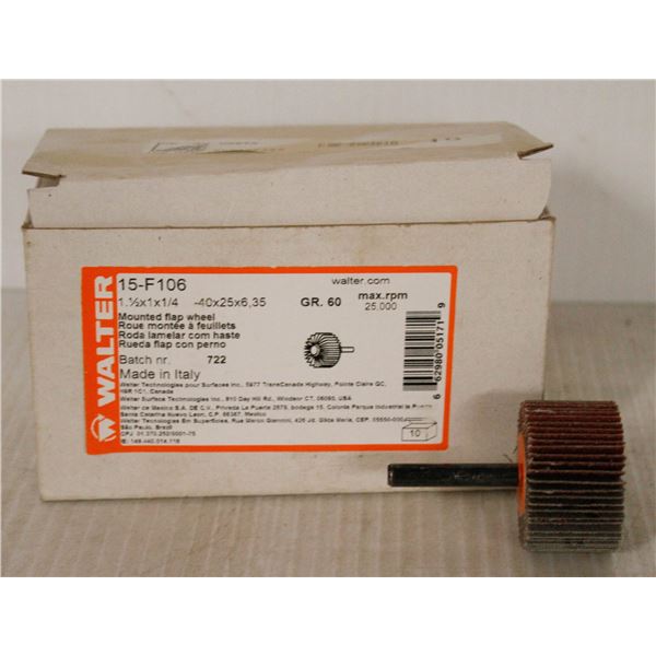 CASE OF 10 WALTER MOUNTED FLAP WHEELS 1-1/2" X 1" X 1/4" GRADE 80