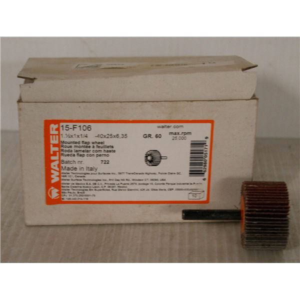 CASE OF 10 WALTER MOUNTED FLAP WHEELS 2" X 1" X 1/4" GRADE 60