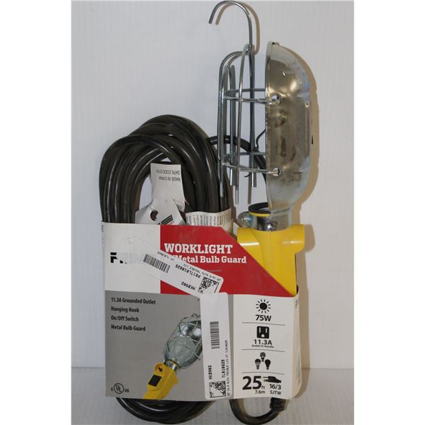 PRIME 25 FOOT WORK LIGHT WITH METAL LIGHT GUARD & HOOK