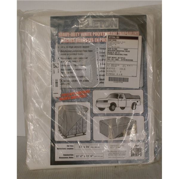 NEW KLETON HEAVY DUTY WHITE POLY TARP 12FT X 16FT