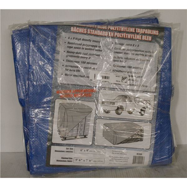 LOT OF 5 KLETON BLUE POLY TARPS 6FT X 8FT