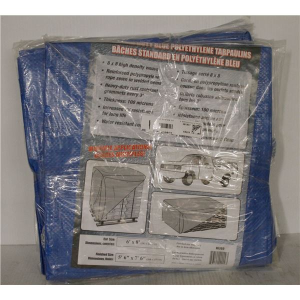 LOT OF 5 KLETON BLUE POLY TARPS 6FT X 8FT