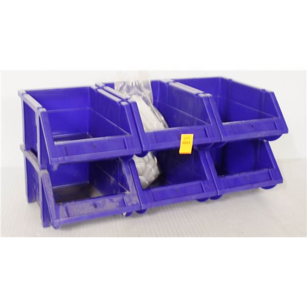 LOT OF 6 SMALL STACKING PARTS BINS