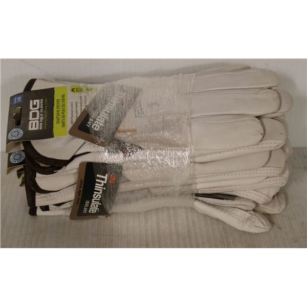6 PAIR BDG LINED LEATHER DRIVER WORK GLOVES SIZE LARGE