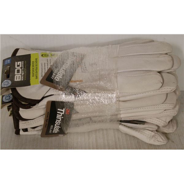 6 PAIR BDG LINED LEATHER DRIVER WORK GLOVES SIZE LARGE