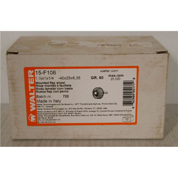 CASE OF 10 WALTER MOUNTED FLAP WHEELS 1-1/2" X 1" X 1/4" GRADE 60