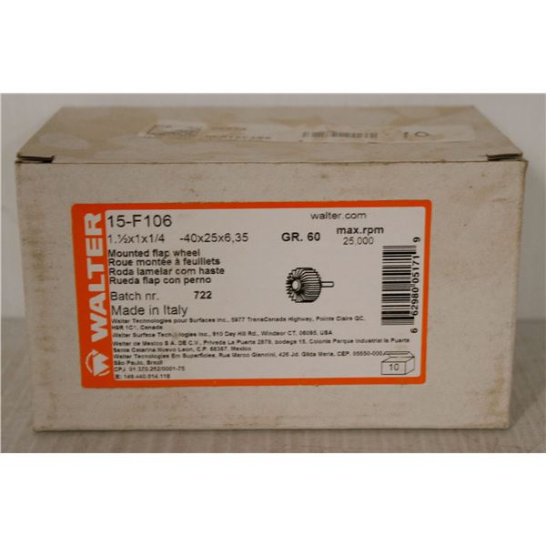 CASE OF 10 WALTER MOUNTED FLAP WHEELS 1-1/2" X 1" X 1/4" GRADE 60