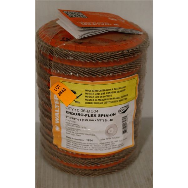 LOT OF 10 WALTER ENDUROFLEX SPIN ON FLAP DISCS 5" X 5/8" - 11,