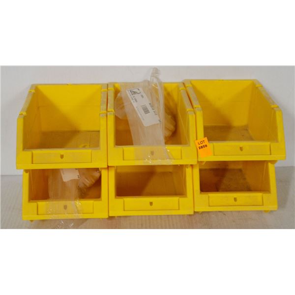 LOT OF 6 SMALL PLASTIC PARTS BINS - YELLOW