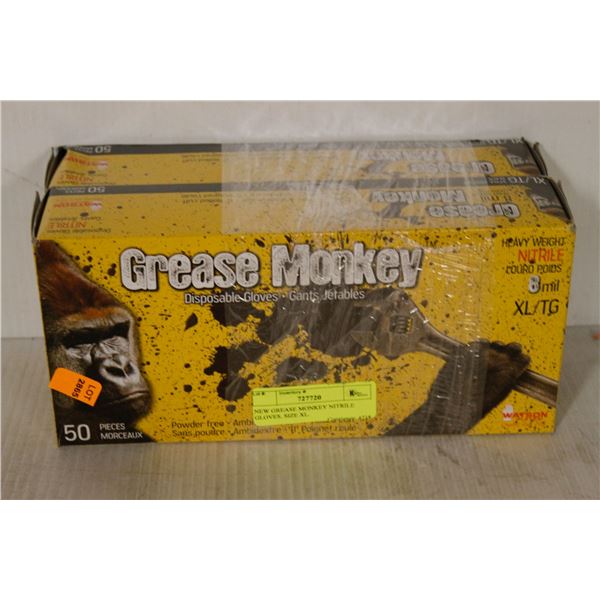 NEW GREASE MONKEY NITRILE GLOVES. SIZE XL. 100 PAIRS.