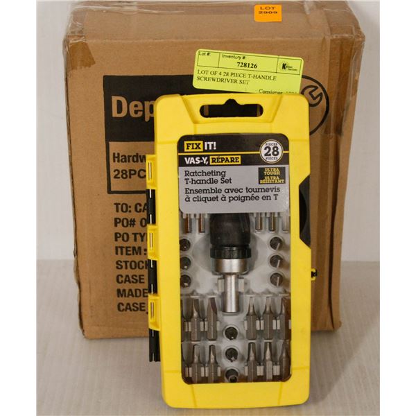 LOT OF FOUR 28 PIECE T-HANDLE SCREWDRIVER SET