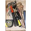 Image 1 : FLAT OF ASSORTED TOOLS INCLUDES STANLEY FATMAX 35' TAPE, PIPE WRENCH AND MORE