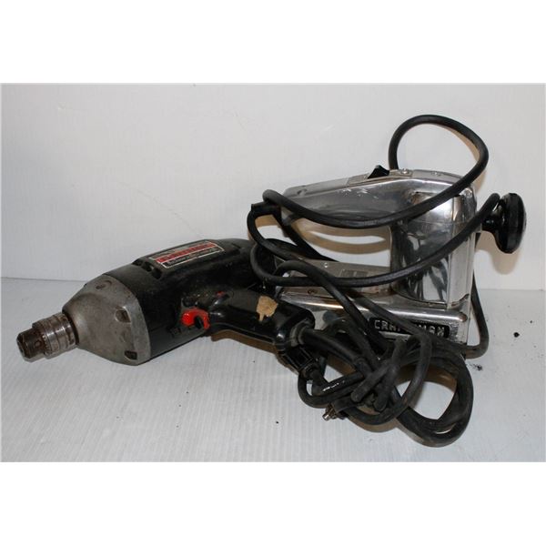 CRATE WITH ELECTRIC CRAFTSMAN SANDER & CRAFTSMAN ELECTRIC DRILL