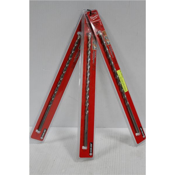 BUNDLE OF 3 MILWAUKEE 3/8 HAMMER DRILL BITS 12"L-