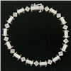 Image 3 : 14K White Gold 7.25" 1.30 ctw Round Diamond Cluster & Ribbed Link Tennis Bracele