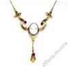 Image 1 : Antique 10K Rose Green Yellow Gold Carved Coral Cameo Dangle Collier Necklace