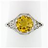 Image 1 : 14k White Gold 1.80 ctw Fine Filigree & Milgrain Work Citrine Solitaire Ring