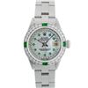 Image 2 : Rolex Ladies Stainless Steel MOP Emerald & Diamond Oyster Perpetaul Datejust Wri