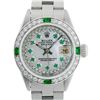 Image 5 : Rolex Ladies Stainless Steel MOP Emerald & Diamond Oyster Perpetaul Datejust Wri