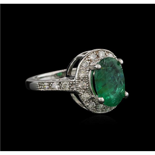 2.93 ctw Emerald and Diamond Ring - 14KT White Gold