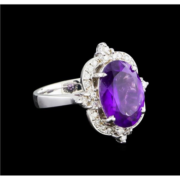 4.48 ctw Amethyst and Diamond Ring - 14KT White Gold