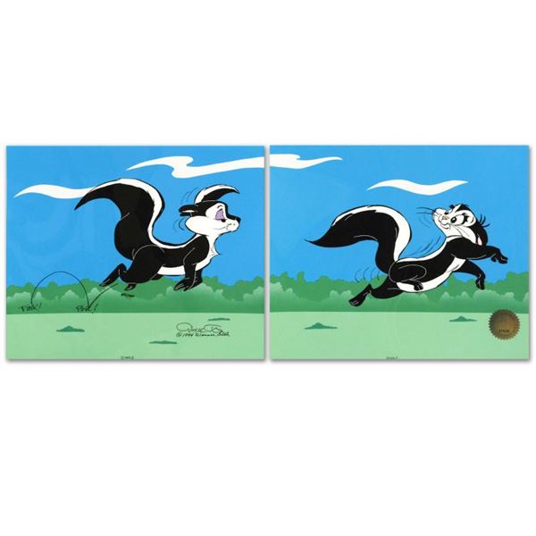 "Le Pursuit" by Chuck Jones (1912-2002). Hand Painted Animation Cel Diptych Limi