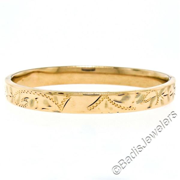 Vintage 14kt Rose Gold Etched Open Bangle Baby Bracelet