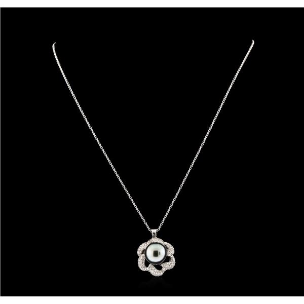 Pearl and Diamond Pendant With Chain - 14KT White Gold