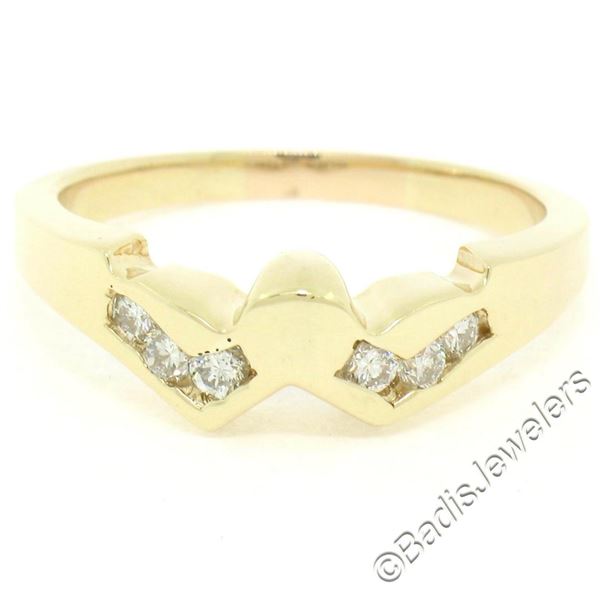 Unique 14K Yellow Gold 0.24 ctw Round Brilliant Cut Diamond V Channel Band Ring