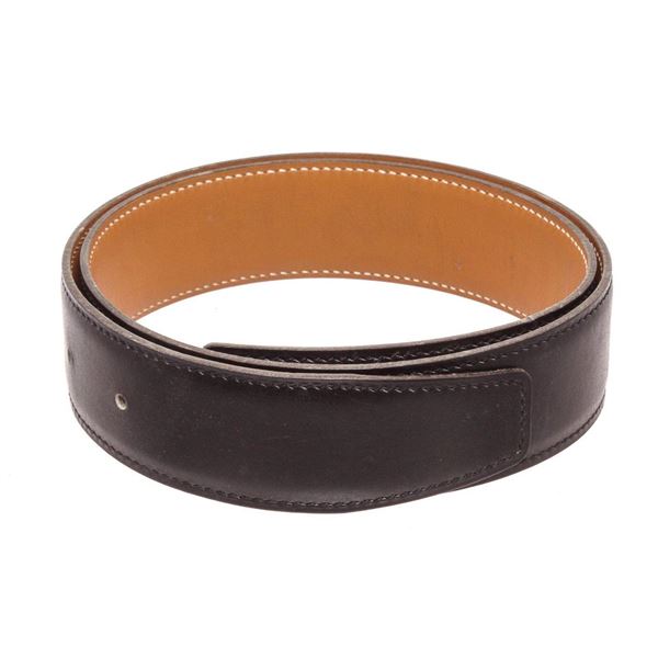 Hermes Black Brown Reversable No Buckle Strap 65 Belt