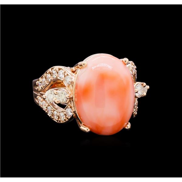 5.68 ctw Pink Coral and Diamond Ring - 14KT Rose Gold