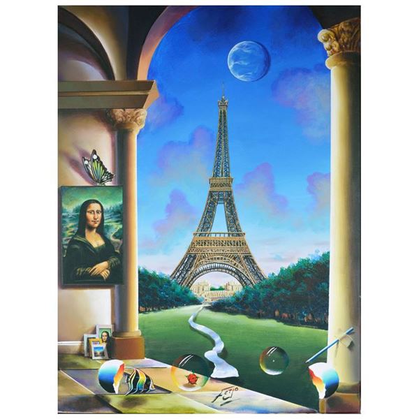 Ferjo, "Escape in Paris" Original Painting on Canvas, Hand Signed with Letter of