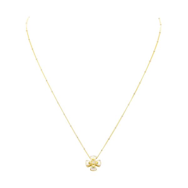 0.03 ctw Diamond and Pearl Cross Pendant with Chain - 14KT and 18KT Yellow Gold